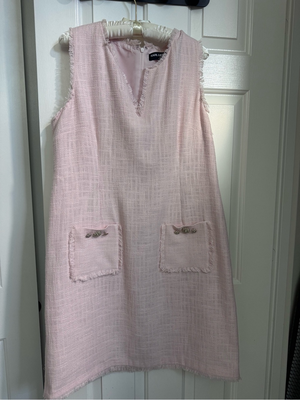 Karl Lagerfeld Pale Pink Sleeveless Tweed Shift Dress